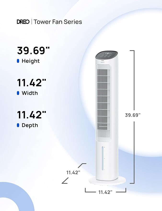 Dreo Tower Fan for Bedroom, 40" Evaporative Air Cooler, Cooling Fans That Blow Cold Air with 80° Oscillating, Removable Water Tank, 3 Modes 4-Speed, Remote Control, Quiet Floor Fan, 7H Timer,White
