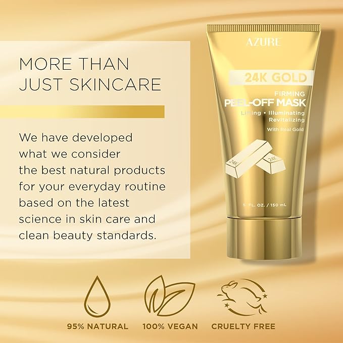 24K Gold Firming Peel Off Face Mask โ Removes Blackheads, Dirt & Oils | Firms Lifts & Moisturizes | Reduces Wrinkles, Fine Lines & Acne Scar - 150mL