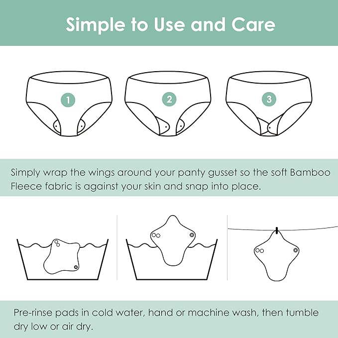 wegreeco 6 Pcs Reusable Menstrual Pads, Ultra Absorbent Cloth Pads for Heavy Flow, Sanitary for Teens, Women, Nonslip, Inner Aqua, Burgundy, Coffe, Rose Gold Outer, L
