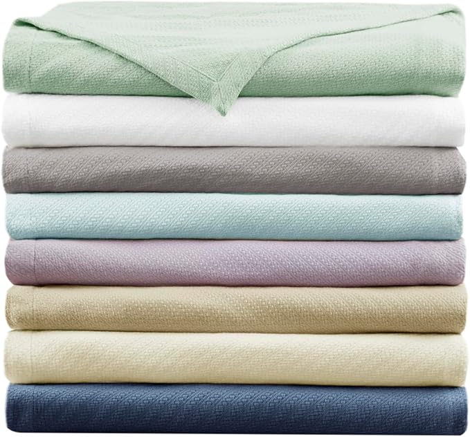 Madison Park - BL51N-0613 Liquid Cotton Luxury Blanket Premium Soft Cozy 100% Ring Spun Cotton For Bed , Couch or Sofa, King, White
