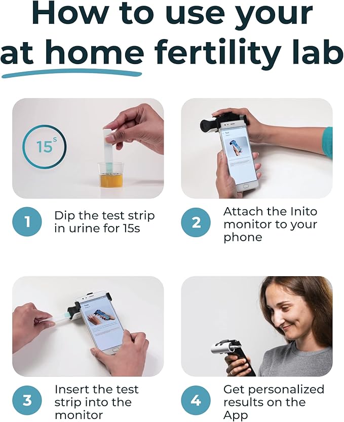 Inito Fertility Monitor & Hormone Tracker for Women | Estrogen, LH, PdG (Urine Metabolite of progesterone), FSH | Track and Confirm Ovulation | Includes 15 Test Strips (iPhone 12 Mini)