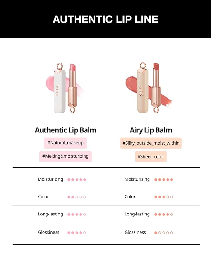 ATHÉ Authentic Lip Balm 07 MERRILY (Tinted), Lightweight Wear & Plumping Lips without Stickiness, Moisturizing & Nourishing Plant-Based Vegan Chapstick for Dry, Petrolatum Free, Cruelty-Free