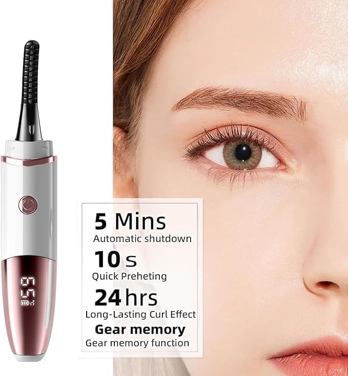 Heated Eyelash Curler, Fast Heat up Within 10s, 24 Hours Long Lasting, Rechargeable Electric Eyelash Curler