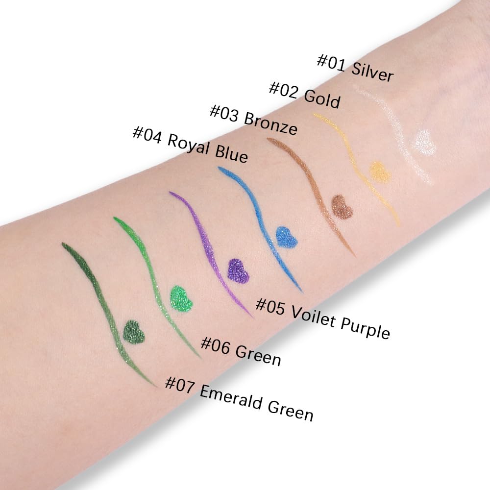 Bronze Brown Metallic Glitter Liquid Eyeliner Waterproof Pen – Long-Lasting Sparkly Waterproof Eyeliner for Women & Men – Tattoo-Effect Eye Makeup for Parties – Delineador Líquido con Brillo 03
