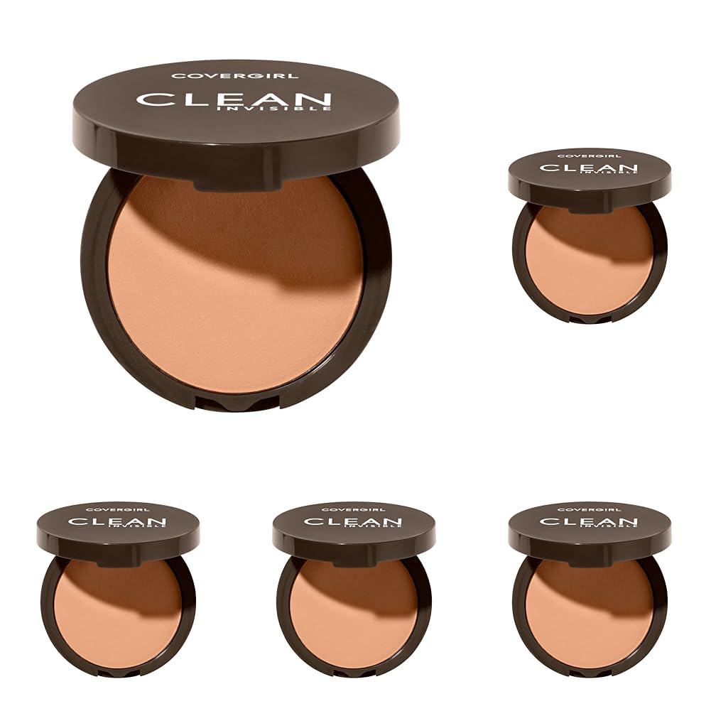 Covergirl Clean Invisible Pressed Powder, Lightweight, Breathable, Vegan Formula, Light Beige 133, 0.38oz (Pack of 5)