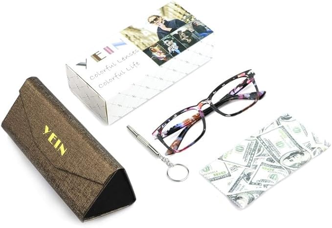 YEIN Bifocal Reading Glasses with Blue Light Blocking Lenses, Bifocal Reader for Women, Vintage Square frame with Spring Hinge (+0.00/+1.50 magnification)