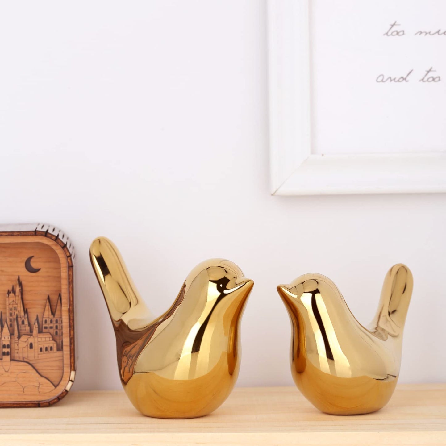 XMGZQ 2 Pcs Gold Decor Accents,Small Animal Statues,Modern Home Decorative, Birds Sculpture, Ornaments for Shelf, Bookshelf, Coffee Table,Knick Knacks Home Decor for Shelves(Gold Bird)