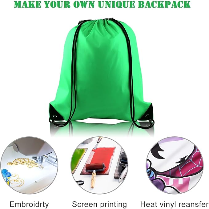 KUUQA 100Pcs Green Drawstring Backpacks - Bulk Gym Sport Travel Bags