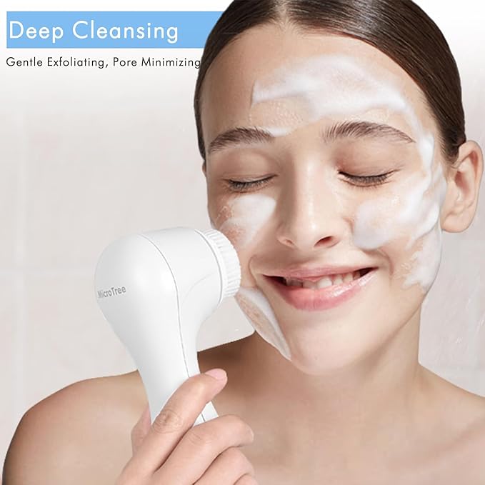 Facial Cleansing Brush, Sonic Face Scrubber Exfoliator for Women Skin Care Deep Cleaning Exfoliating, Rechargeable Waterproof Electric with 2 Speeds for Home & Travel(White)