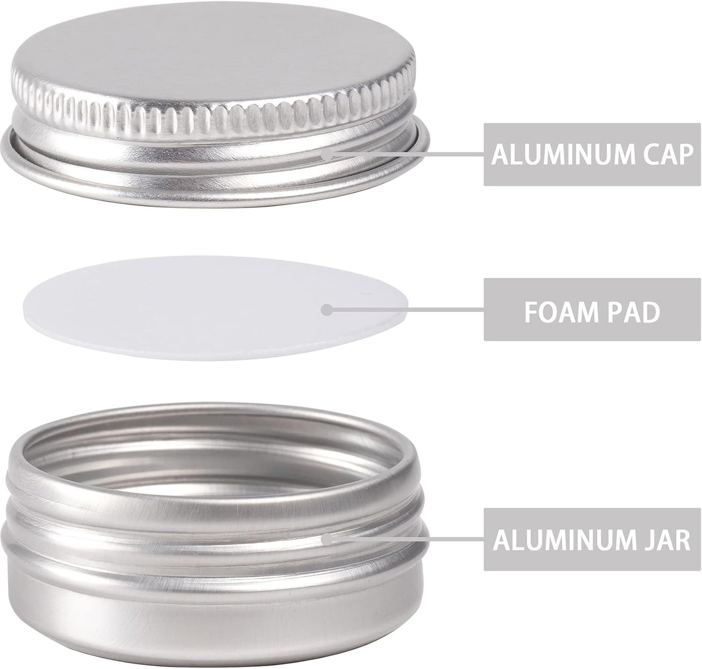 0.5 oz Screw Top Aluminum Tin Jar with Screw Lid and Blank Labels (Silver - Pack of 32)