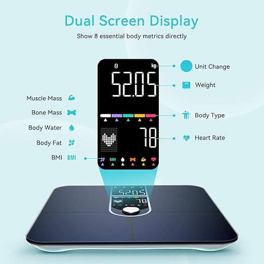Smart Scales for Body Weight, Dual Screen Display Digital Bathroom Scale High Accuracy Analyze 17 Body Composition Metrics Weight Watchers Scale for Body Weight Fat