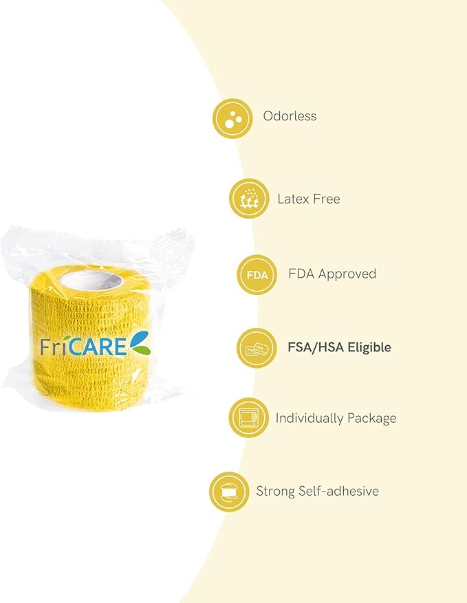 FriCARE Self Adhesive Bandage Wrap, Medical Tape in First Aid Kit, Cohesive Bandages for Wounds Sport Vet, FSA/HSA Eligible, 2 Inches X 5 Yards 16 Rolls, Vivid