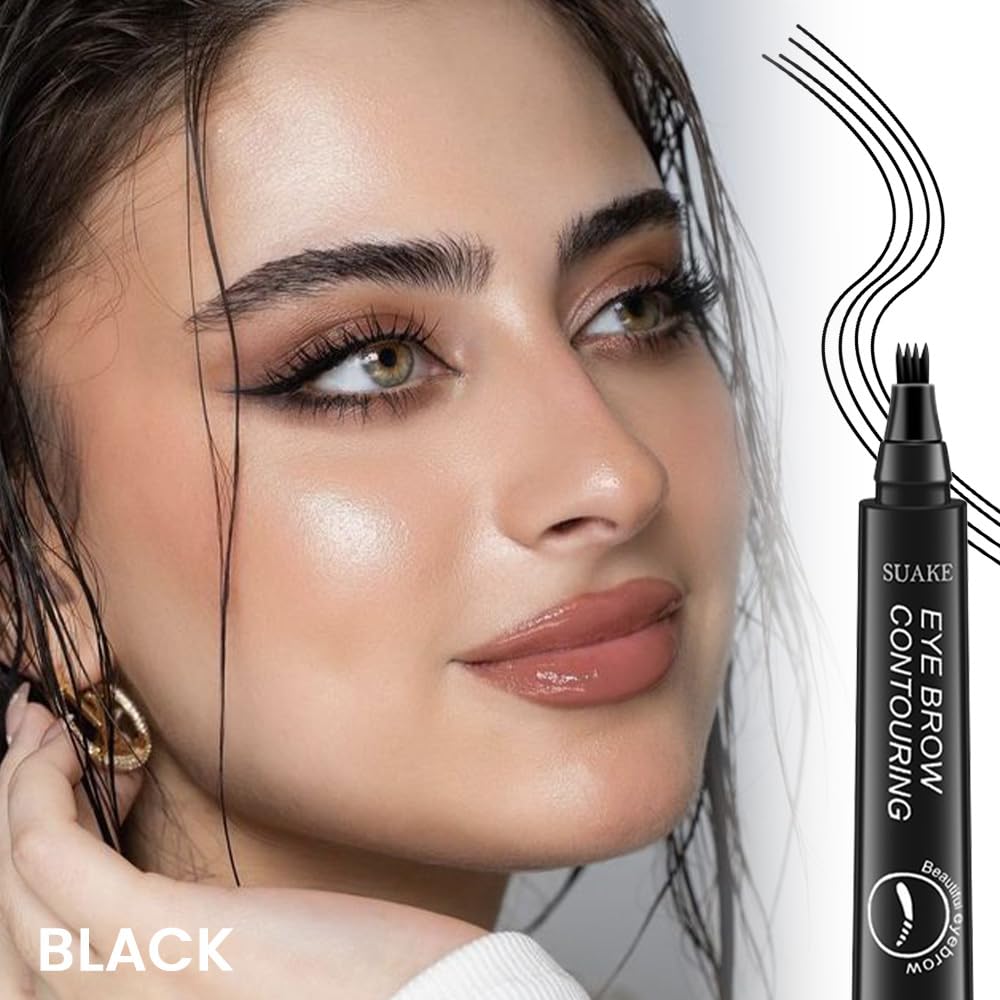 Kaely 2Pcs Eyebrow Pencils for Women, 4 Tip Magical Precise Waterproof Brow Pen, Microblading Eyebrow Contouring Pen, lapiz de cejas 3d Eye Brow Gel, 24h Smudge Proof,05 Black
