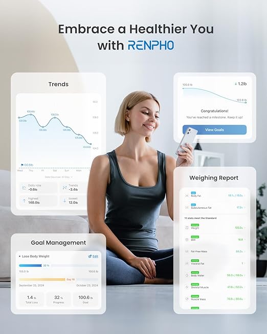 RENPHO Smart Scale for Body Weight, FSA HSA Eligible, Digital Bathroom Scale BMI Weighing Bluetooth Body Fat Scale, Body Composition Monitor Health Analyzer with Smartphone App (Marble, 11"/280mm)