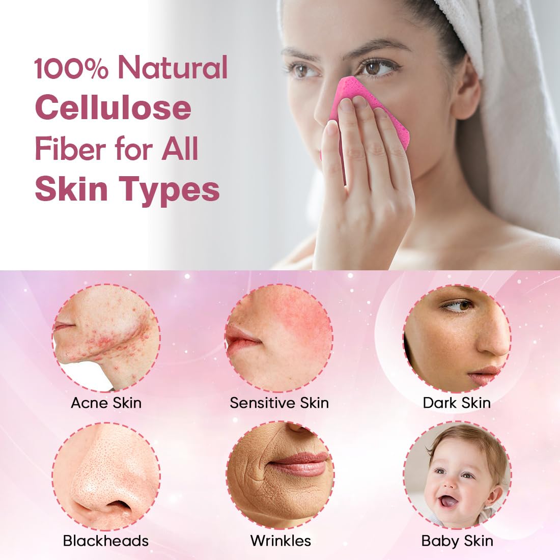 AIDEA Compressed Facial Sponges 96Count Pink, Travel Essentials Makeup Sponges, 100% Natural Cellulose Cosmetic Spa Sponges for Facial Cleansing, Exfoliating, Makeup Remover Pads
