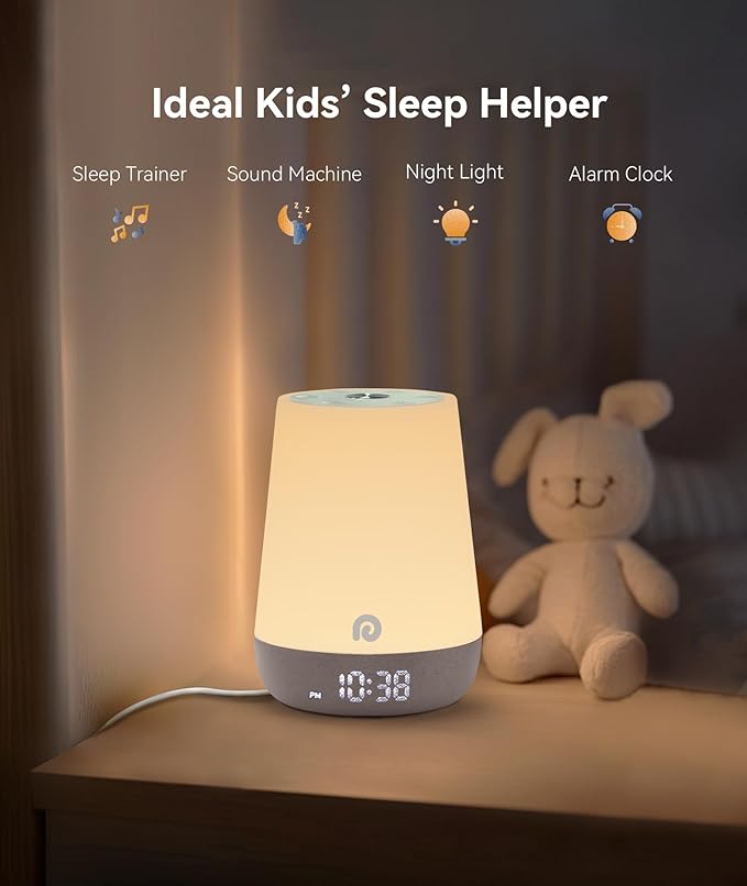 Dreamegg Nite 1 - Baby Sound Machine, Sleep Trainer, Night Light for Kids, Ok to Wake Alarm Clock, 34 Soothing Sounds, App Control, White Noise Sound Machine for Baby Kids Nursery(Sleepy Ellie)