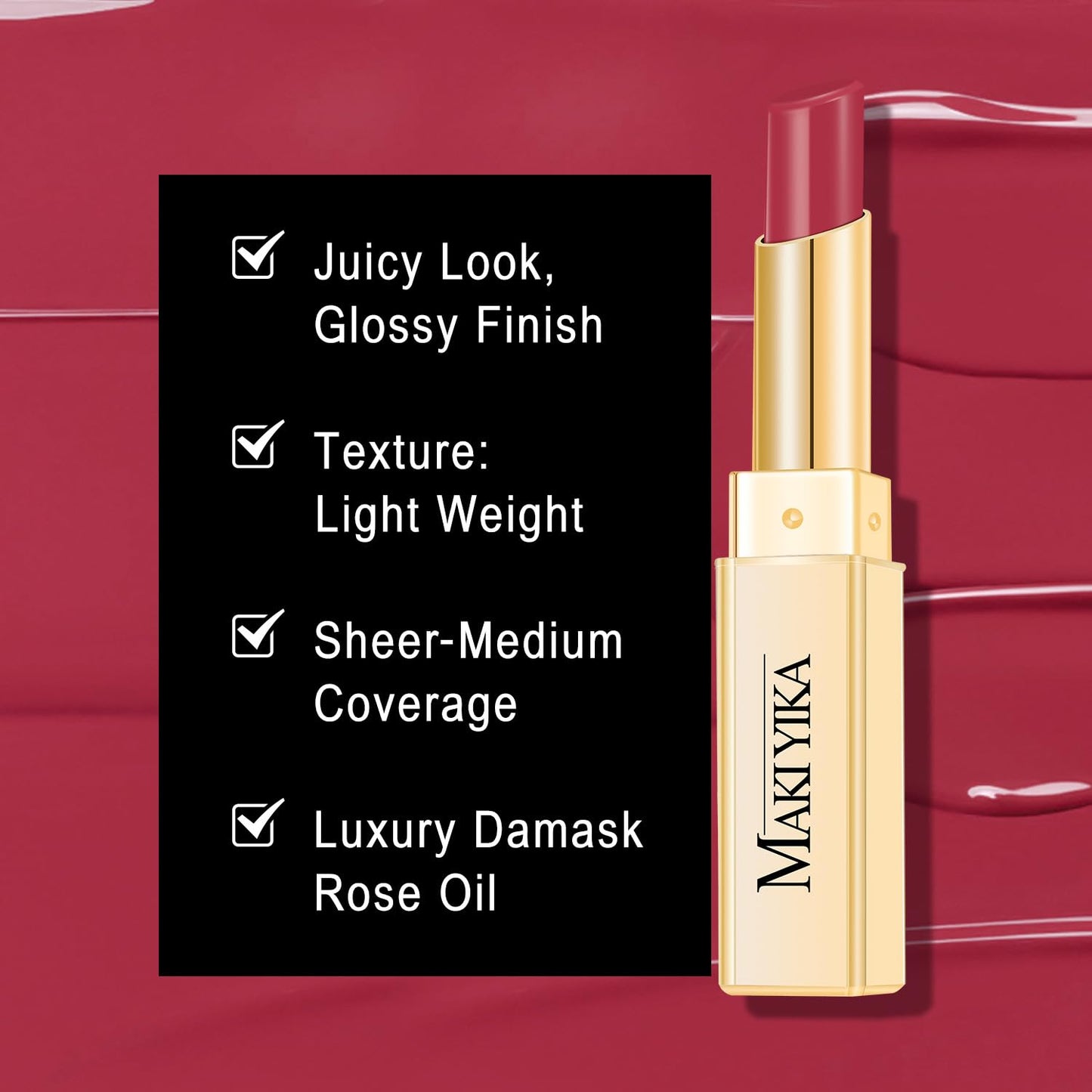 MAKI YIKA Moisture Berry Red Lipstick for Women Hydrate Lip Gloss for Dry Cracked Lips Weightless Glossy Lip Color Juicy Finish,MA057 Yummy Berry