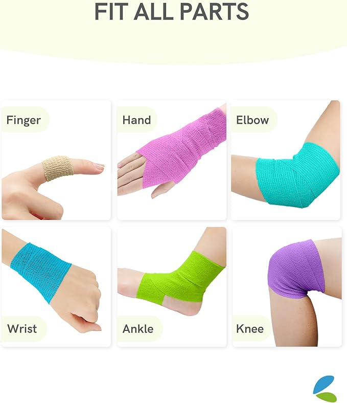 FriCARE Self Adhesive Bandage Wrap, Medical Tape in First Aid Kit, Cohesive Bandages for Wounds Sport Vet, FSA/HSA Eligible, 2 Inches X 5 Yards 6 Rolls, Rainbow
