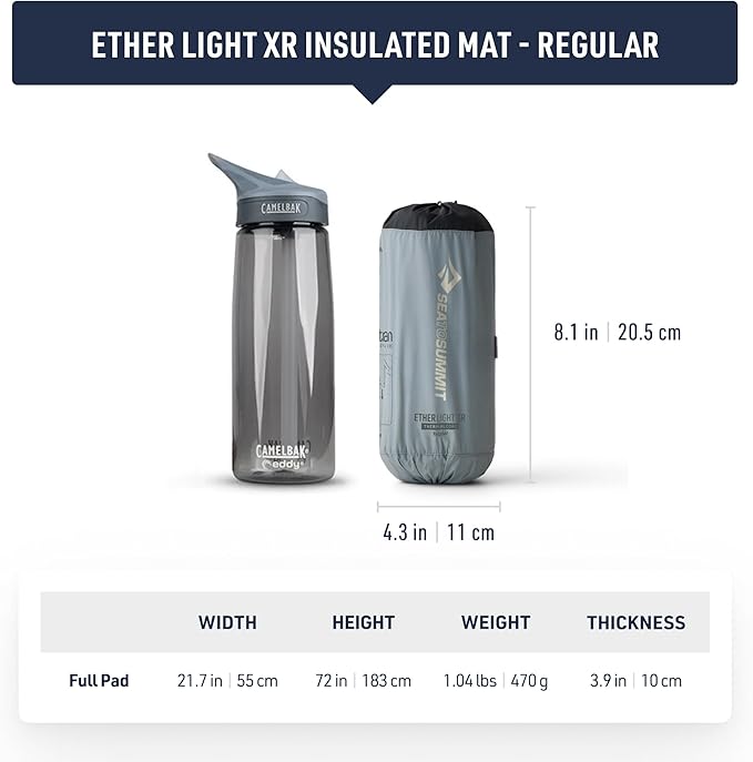 Sea to Summit Ether Light XR Insulated Sleeping Pad, Tapered - Regular (72 x 21.5 x 4 inches)