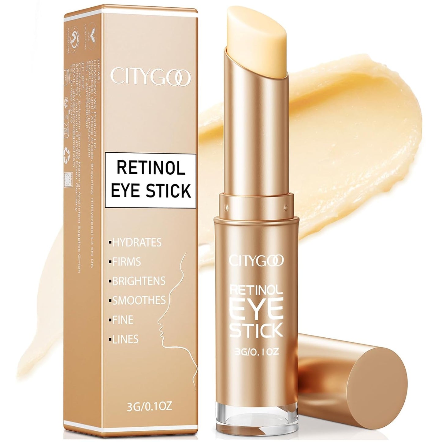 CITYGOO Retinol Eye Stick With Collagen, Hyaluronic Acid For Dark Circle, Under Eye Cream Anti Aging, For Puffiness and Bags Reduces Fine Lines (Retinol Eye Stick, 1pcs)