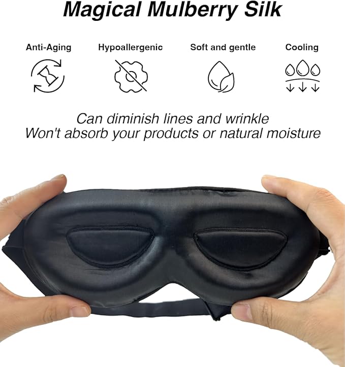 PROMEED Adjustable 23 Momme Mulberry Silk Sleep Mask, 3D Contoured No-Pressure Cup Eye Mask for Sleeping, Super Soft Breathable Blindfold, Perfect Blocks Light for Sleeping (Champagne)