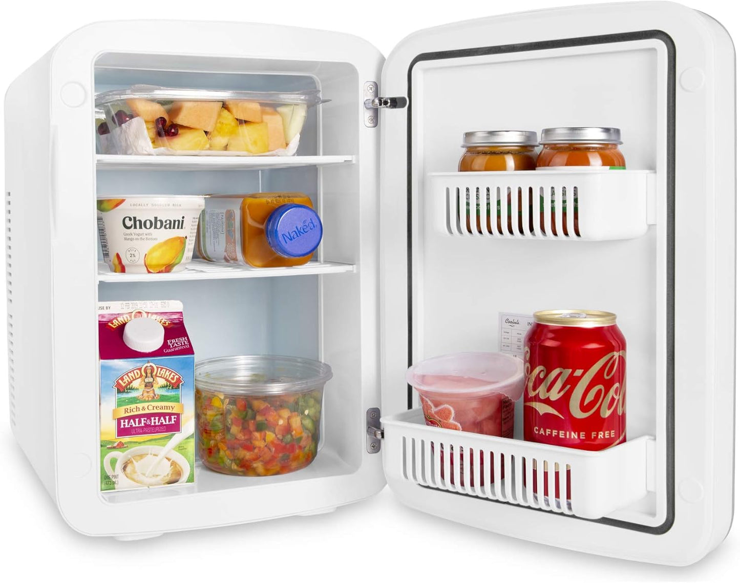 Cooluli 15L Mini Fridge for Bedroom - Car, Office Desk & College Dorm Room - 12v Portable Cooler & Warmer for Food, Drinks, Skincare, Beauty & Makeup - AC/DC Small Refrigerator with Glass Front, Gold