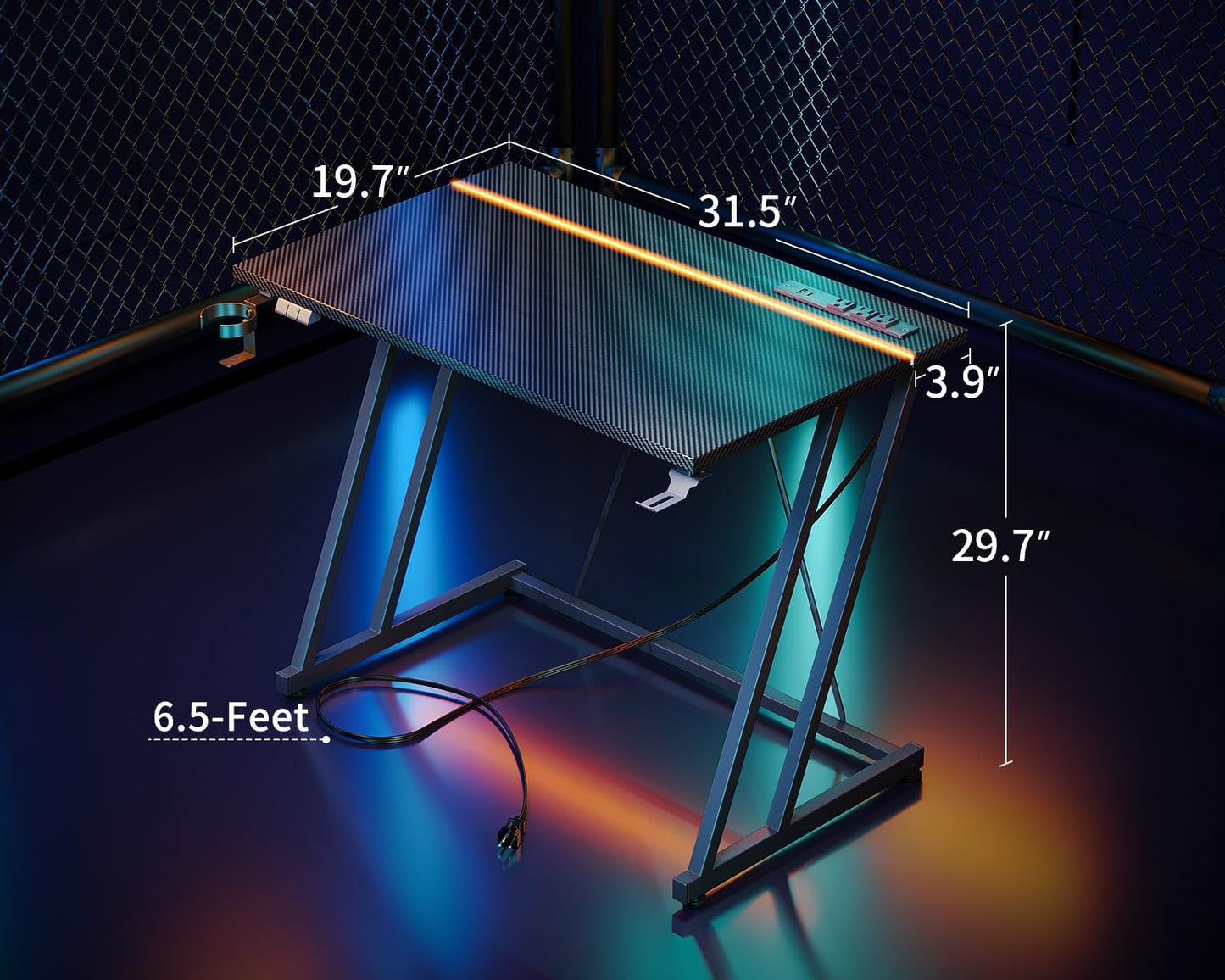 MOTPK 32 Inch Small Gaming Desk with LED Lights & Power Outlet, Computer Desk for Small Space, Gaming Table with Carbon Fiber Texture, Kids Desk Gift for Boys Men, Black