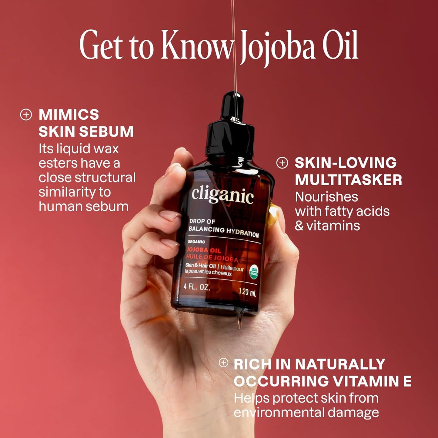 Cliganic Organic Jojoba Oil, 100% Pure (2oz) | Natural Cold Pressed Unrefined Hexane Free Oil for Hair & Face | Base Carrier (Packaging May Vary)