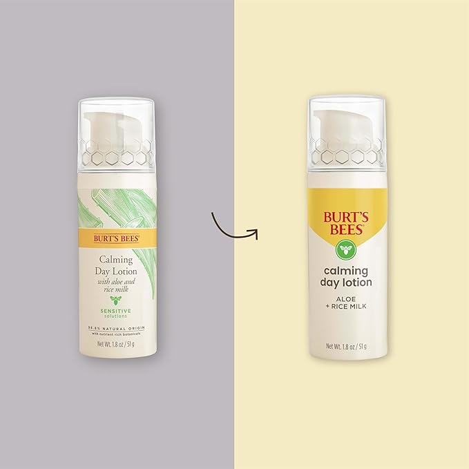Burt's Bees Calming Day Face Lotion With Aloe and Rice Milk, Soothing Face Lotion for Sensitive Skin, 98.9 Percent Natural Origin Skin Care, 1.8 oz. Bottle