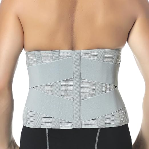 NeoTech Care Adjustable Compression Back Brace Lumbar Support Belt, Grey, Size M