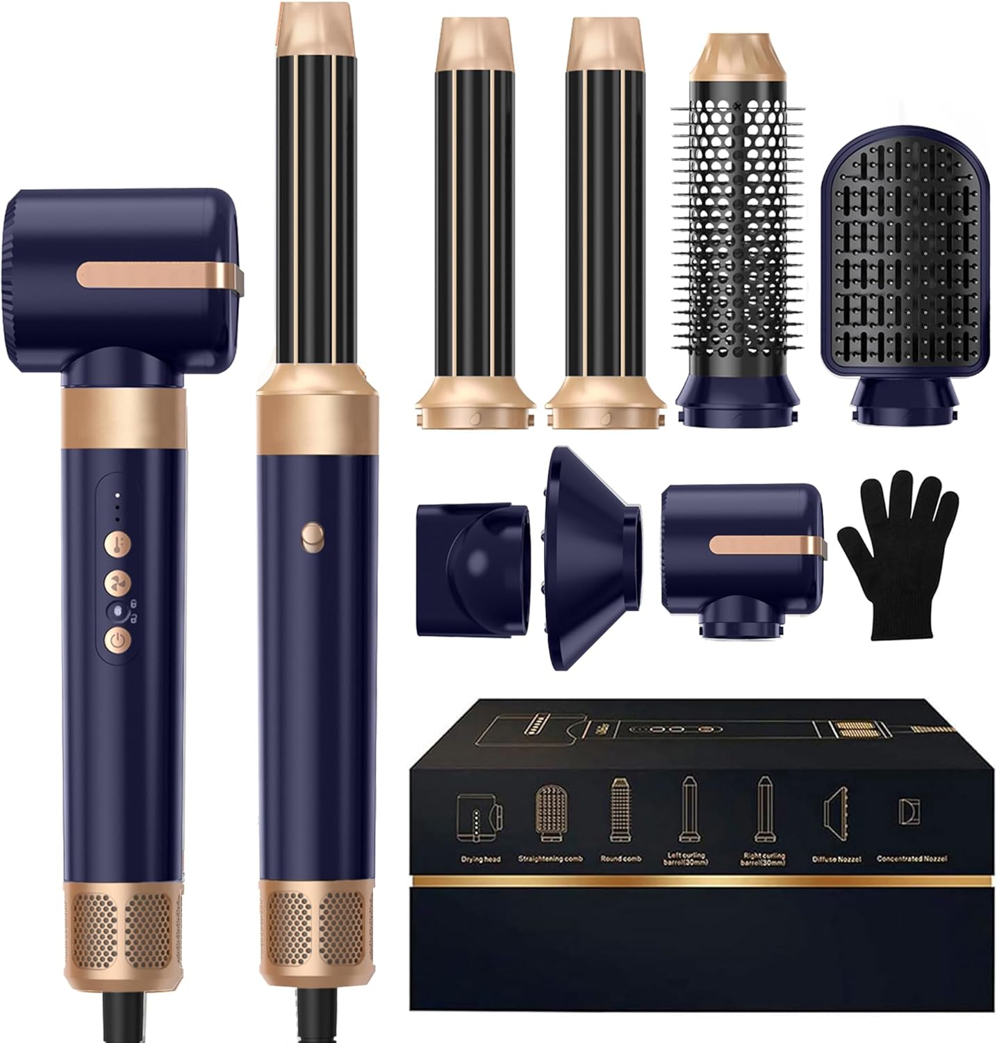 7 in ONE Hair Dryer Brush, Powerful Blow Dryer Brush with Auto- Wrap Curler, Detachable Fast Drying, Volumizing, Curling, Straightening, Ionic Hair Dryer with Diffuser, Hair Styling Tools 100-120V