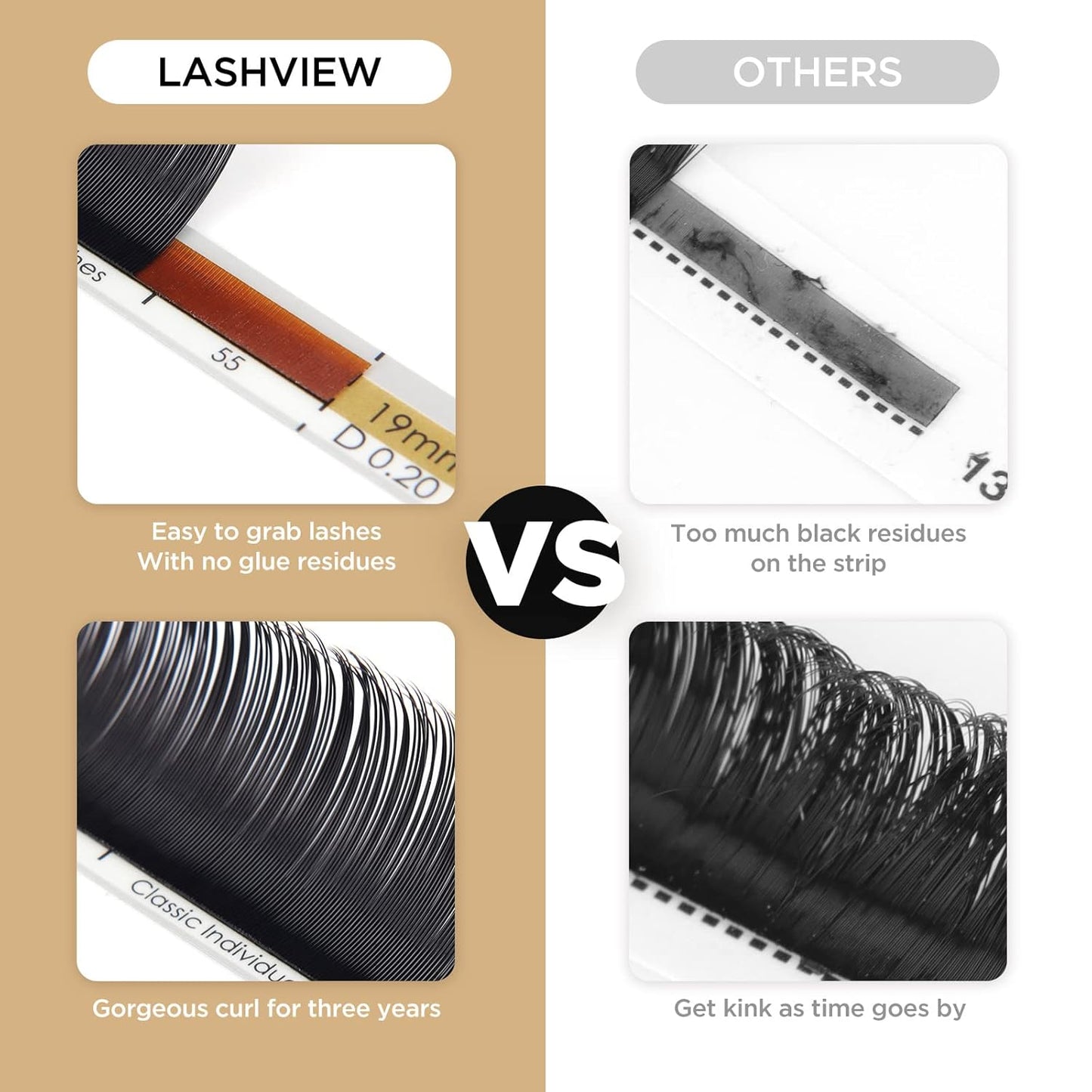 LASHVIEW 0.20 Thickness Eyelash Extensions C Curl 9mm Silk Mink Fake Natural Thick Lashes Individual Semi-Permanent Eyelashes Silk lashes (Salon Use)