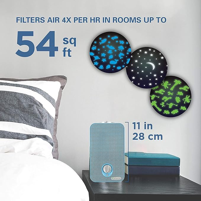 GermGuardian Air Purifier for Home with HEPA Pure Filter, Night Light Projector, UV-C Light Helps Reduce Germs, Removes 99.97% of Pollutants, Rooms up to 263 Sq. Ft., 11", Blue, AC4150BLCA