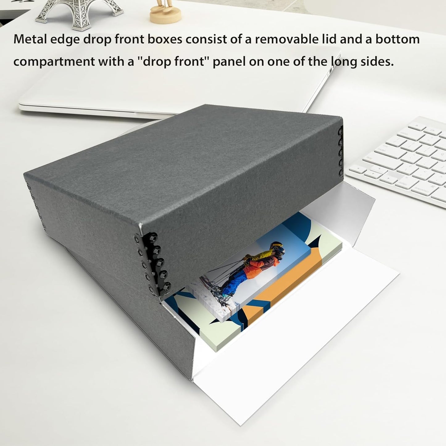 Lineco Museum Archival Storage Box, 20.75x24.75x3 in. Drop Front Design. Acid-Free with Metal Edge. Organize Photos, Pictures, Prints, Documents, Crafts, DIY. Gray, 1 Pack