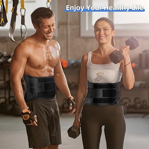 Back Brace for Men Women Lower Back Pain Relief with 7 Stays, Adjustable Support Weight Belt for Herniated Disc, Sciatica, Scoliosis, Breathable Lumbar Support Brace with Hot &Cold Pad Therapy Pocket (M (Waist 39''-55''))