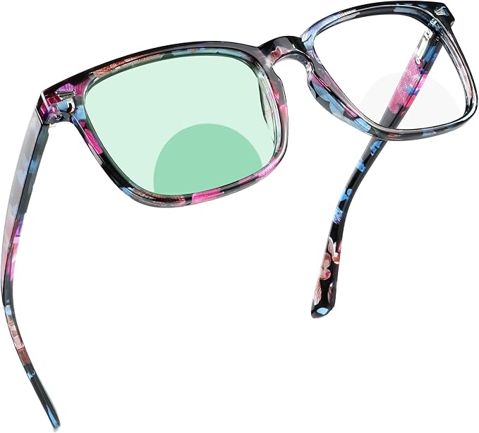 YEIN Bifocal Reading Glasses with Blue Light Blocking Lenses, Bifocal Reader for Women, Vintage Square frame with Spring Hinge (+0.00/+2.00 magnification)