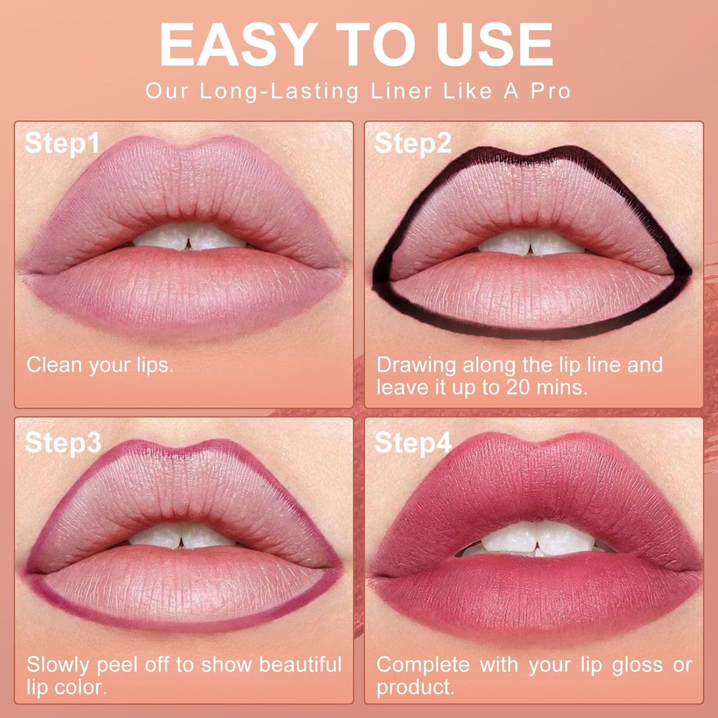 OETUIOW Lip Stain Peel Off, Lip Liner Moisturizing Long-Lasting & Waterproof, Transfer Proof & Plumping, Non-Stick Cup, Mauve Color