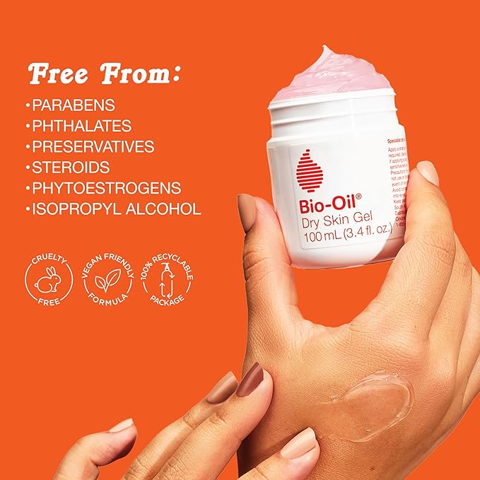 Bio-Oil Dry Skin Gel, Face and Body Moisturizer, Fast Absorbing Hydration, with Soothing Emollients and Vitamin B3, Non-Comedogenic, 6.7 Oz