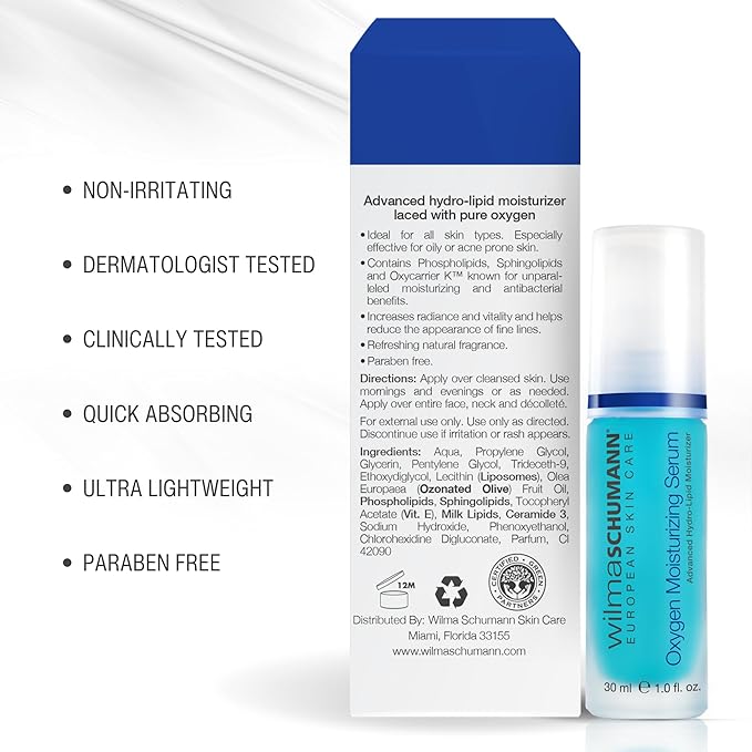 Wilma Schumann Oxygen Moisturizing Serum for Face, Hydrating Facial Serum, 1 oz
