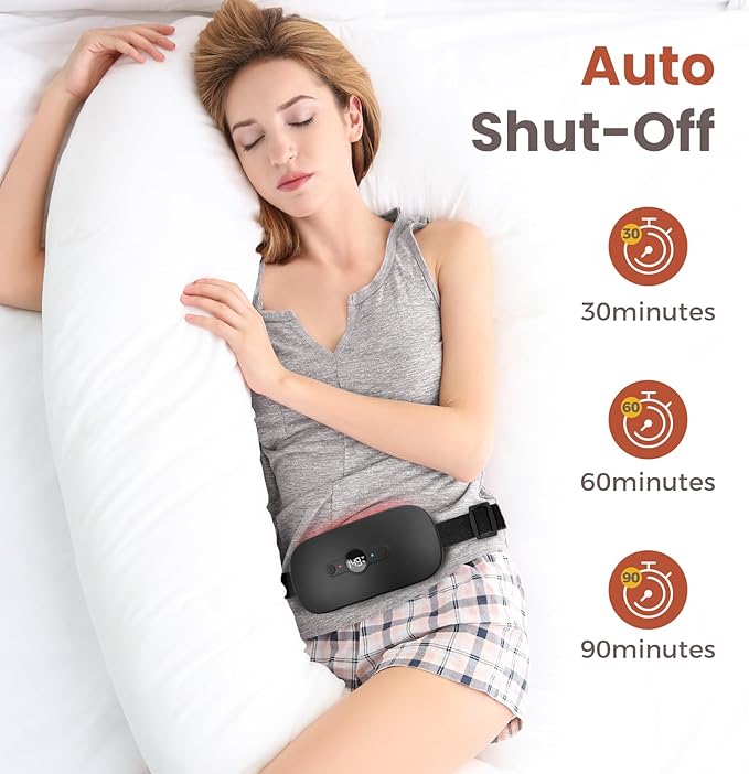NOWWISH Heating Pad for Period Cramps Pain Relief, Portable Electric Cordless Menstrual Heating Pad Rechargeable with 6 Heat Levels and 6 Massage Modes, College Dorm Room Essentials for Girls, Black