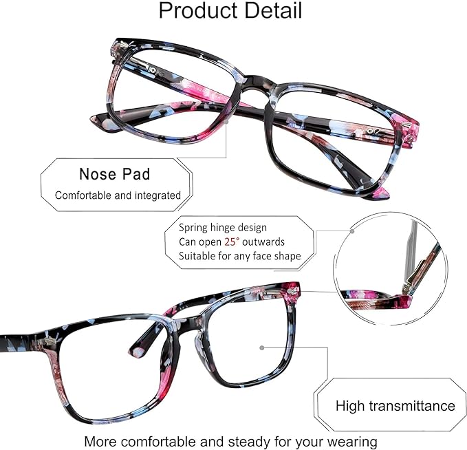 YEIN Bifocal Reading Glasses with Blue Light Blocking Lenses, Bifocal Reader for Women, Vintage Square frame with Spring Hinge (+0.50/+2.75 magnification)