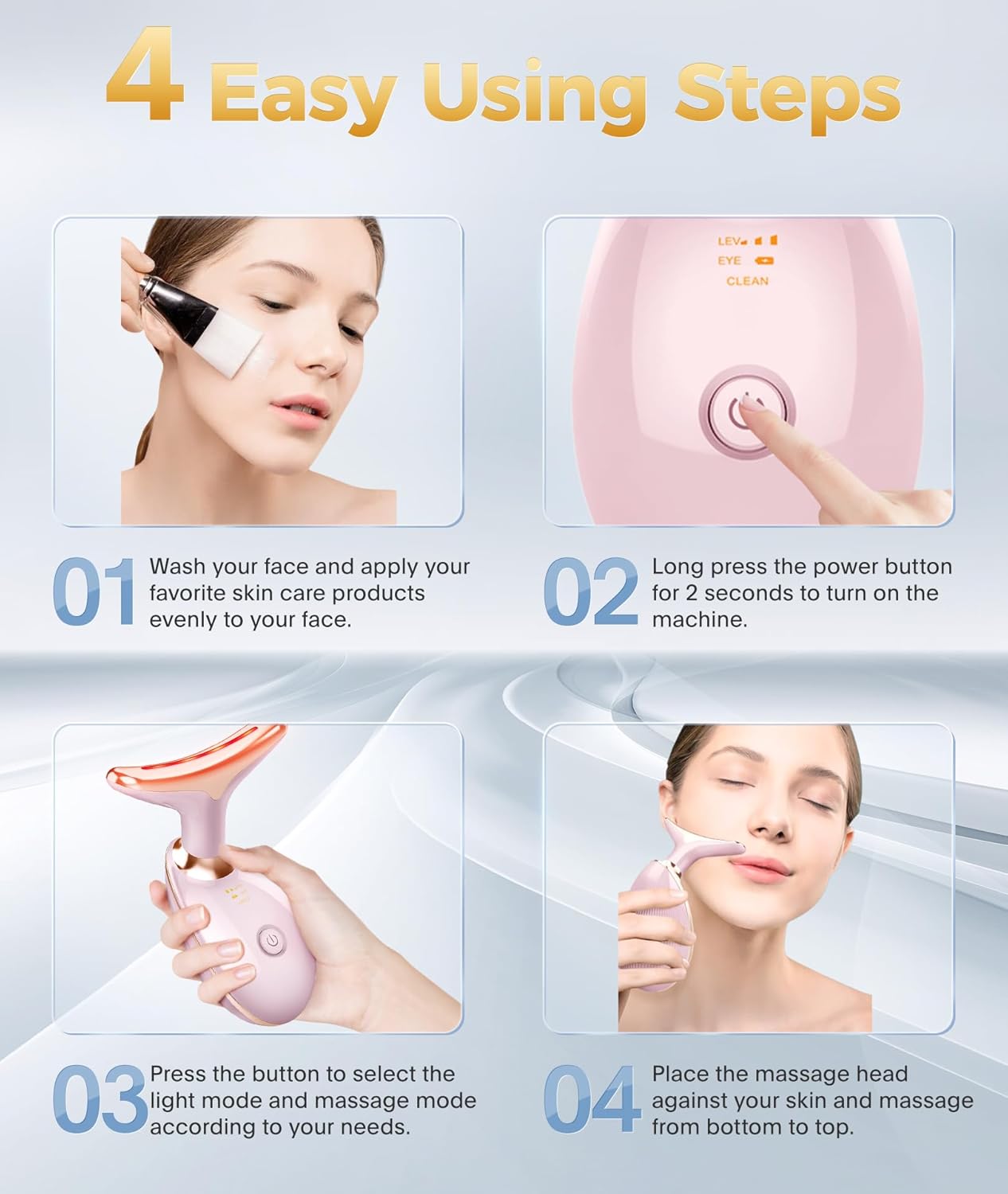 Fastaid 7-in-1 Skin Care Tools, Face Care, Face Neck Massager for Skin Care Routine at Home, Glossy Pink