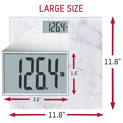 Taylor Digital Glass Marble Bathroom Scale, Scale for Body Weight, Highly Accurate Digital Bathroom Weighing Machine, Battery Powered, FSA HSA Eligible, Measures Weight up to 400 lb Capacity, White
