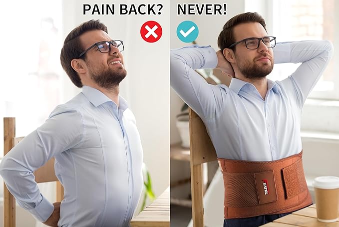 FEATOL Back Brace for Lower Back Pain, Breathable Back Support Belt for Women & Men with Lumbar Pad, Lumbar Support Belt for Heavy Lifting & Work, Scoliosis, Brown, 3XL (Circumference:54-63")