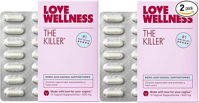 Love Wellness The Killer | Boric Acid Suppositories for Women | Vaginal Suppository for Healthy pH Balance & Vaginal Odor Control to Promote Fresh Scent | Vaginal Health Support | 28 Count