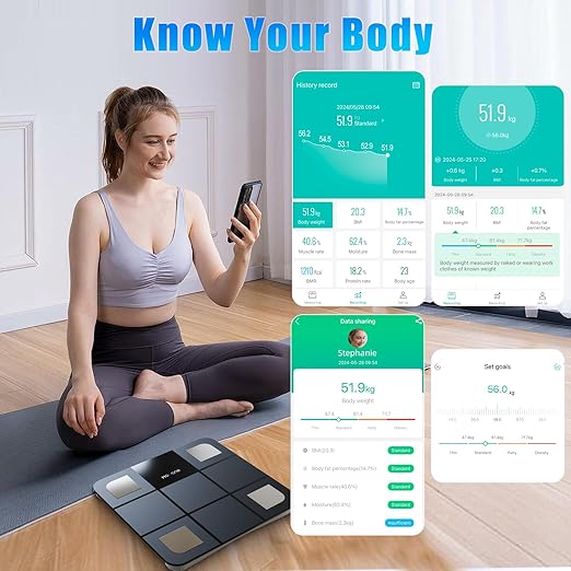 Smart Scale for Body Weight, Body Fat Scale, LED Display & Matte Glass Panel Digital Bathroom Wireless Weight Scale, Bluetooth Body Scale 18 Body Composition Monitor Health Analyzer, Baby Mode