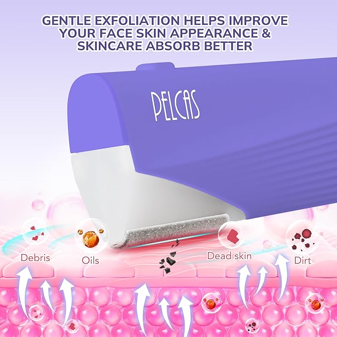 PELCAS Electric Dermaplaning Tool with LED Light, Mini Face Dermaplaning Razor, Painless 3 Speeds Facial Peach Fuzz, Exfoliation & Hair Removal System for Women At Home with 6 Blades BV18-712 Purple