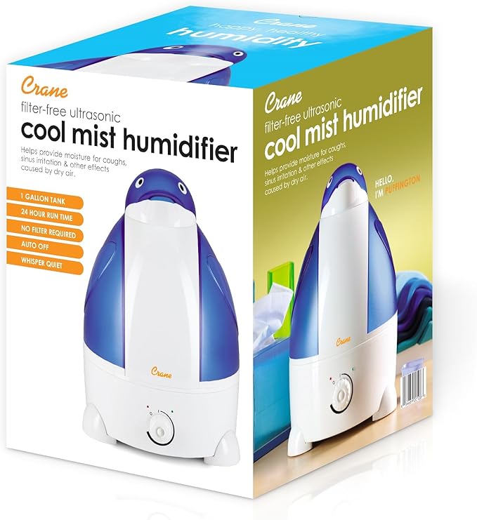 Crane Animal Humidifier for Bedroom, 1 Gal. Cool Mist Humidifier for Baby Nursery with Auto Shut-Off, Easy to Clean, Penguin