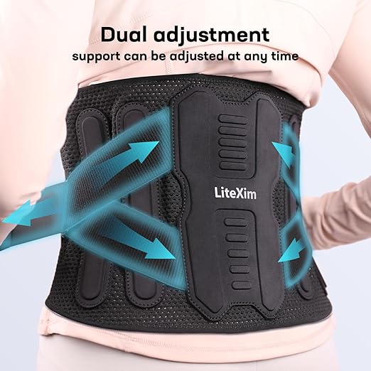 Pro Back Brace for Men Women Lower Back Pain Relief with Rigid Bionic Support & Massager Pad, Air Mesh Lumbar Belt for Sciatica, Hernia Disc, Scoliosis, Adjustable Brace for Spinal (Black, X-Large(Belly: 45"-51"))