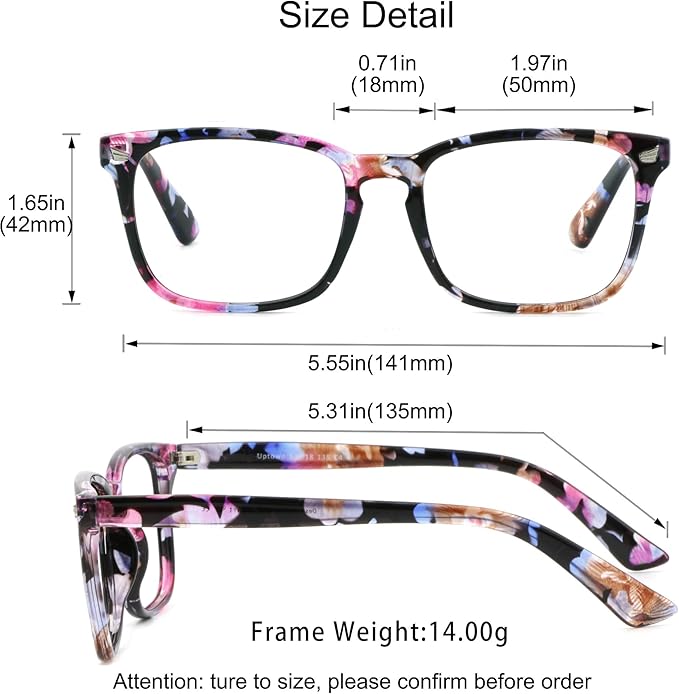 YEIN Bifocal Reading Glasses with Blue Light Blocking Lenses, Bifocal Reader for Women, Vintage Square frame with Spring Hinge (+0.50/+2.50 magnification)